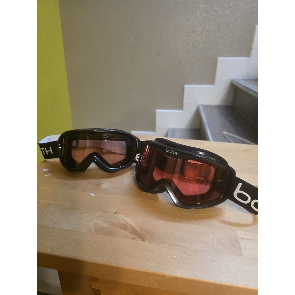 Lot of 2 Smith & Bolle Ski Snowboard Goggles Black Frames Tinted Lenses...